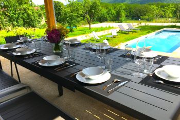 The terrace area overlooking the pool 