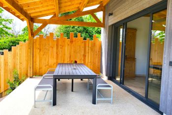 The terrace area overlooking the pool 